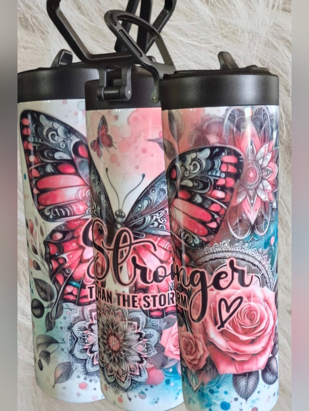 New Butterfly Floral Waterbottle  "Stronger Than The Storm"